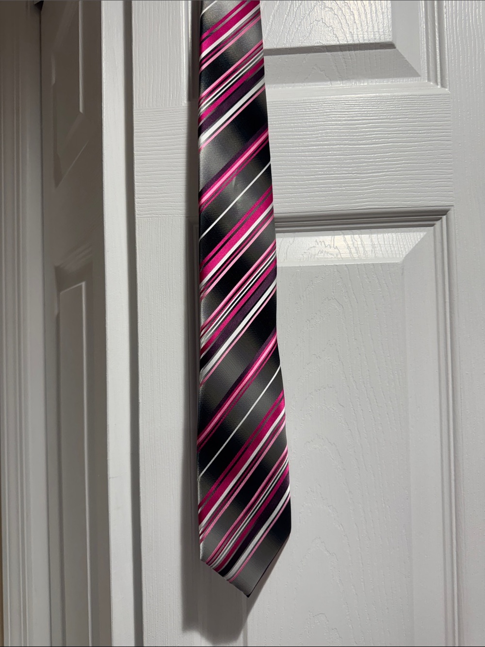 John Ashford Black and Fuchsia Striped Silk Tie